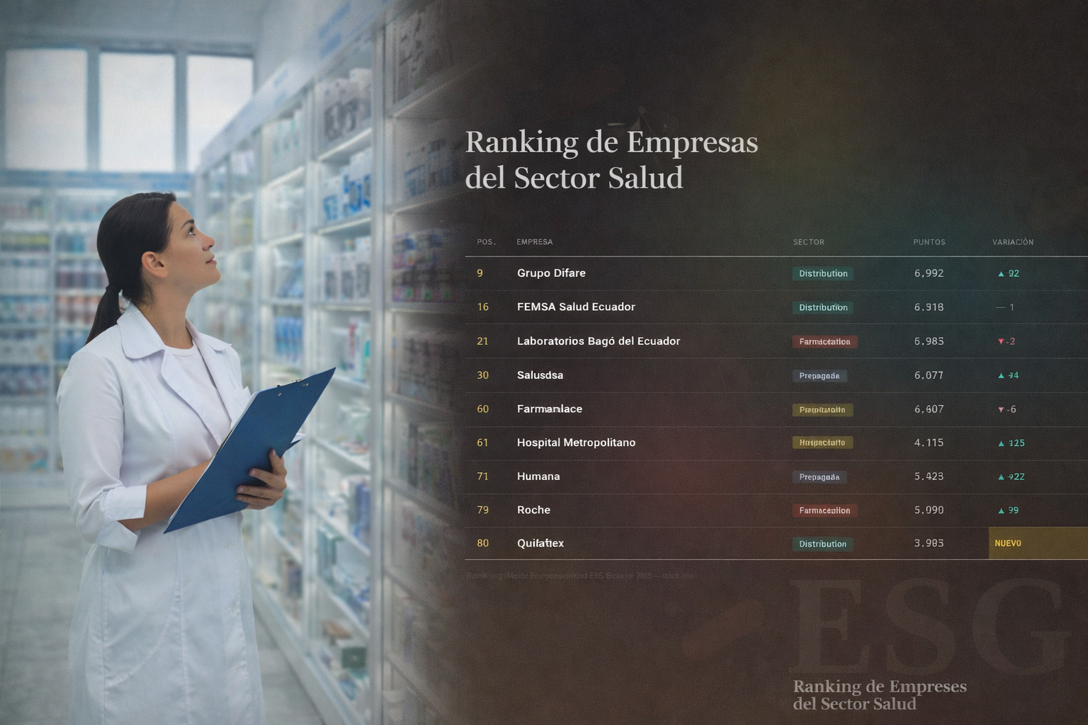 Nueve empresas del sector salud entre las más responsables del Ecuador, de acuerdo al Ranking Merco Responsabilidad ESG 2025.